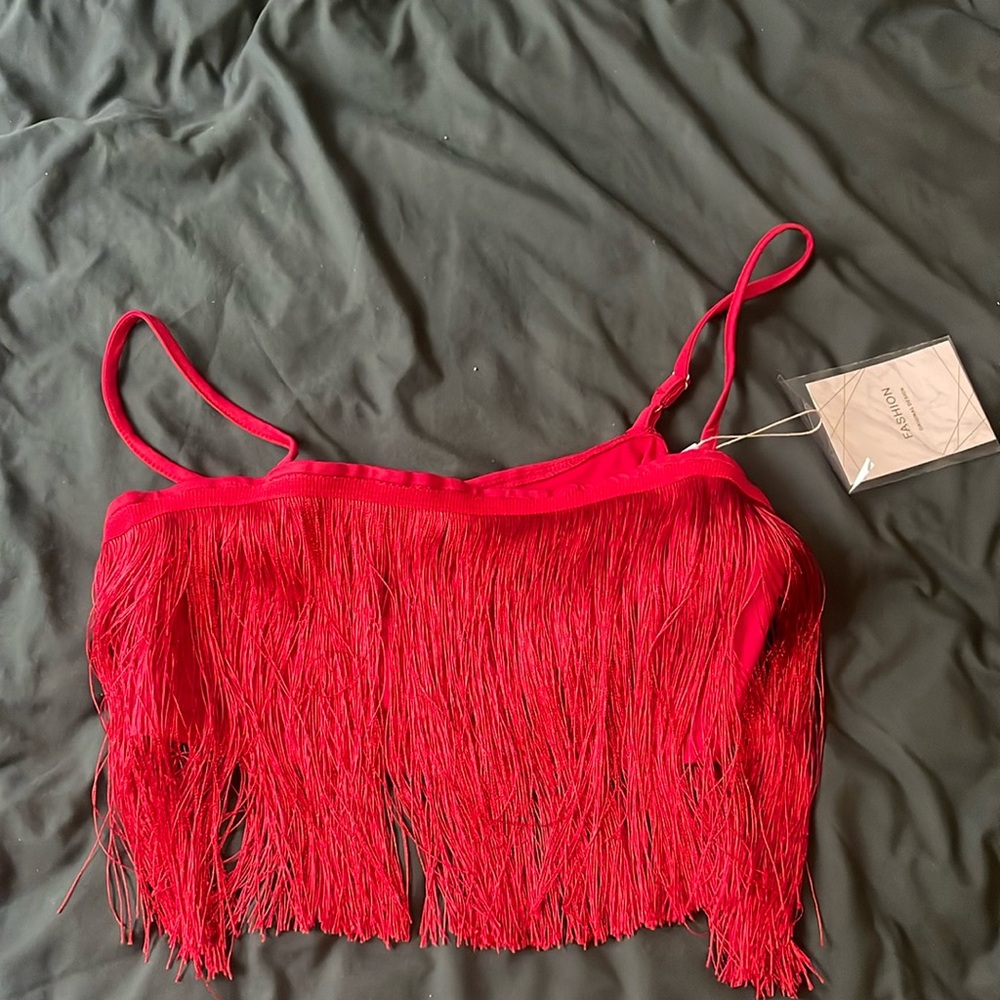 Red fringe tank top
